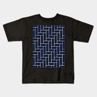 Geometric Tiles in Dark Navy Blue and White Outline Kids T-Shirt